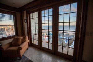 Penthouse patio view of ocean from indoors