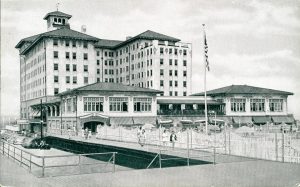 Vintage black and white photo of The hotel from mid 1900s