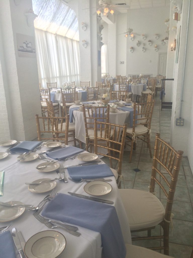 terrace room tables set up in blue