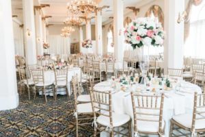 Interior of Candlelight Ballroom all white decor